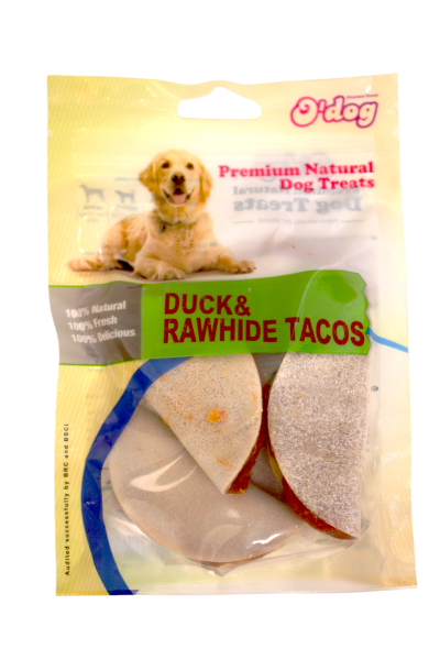 O'dog Premium Natural Dog Treats Duck& Rawhide Tacos