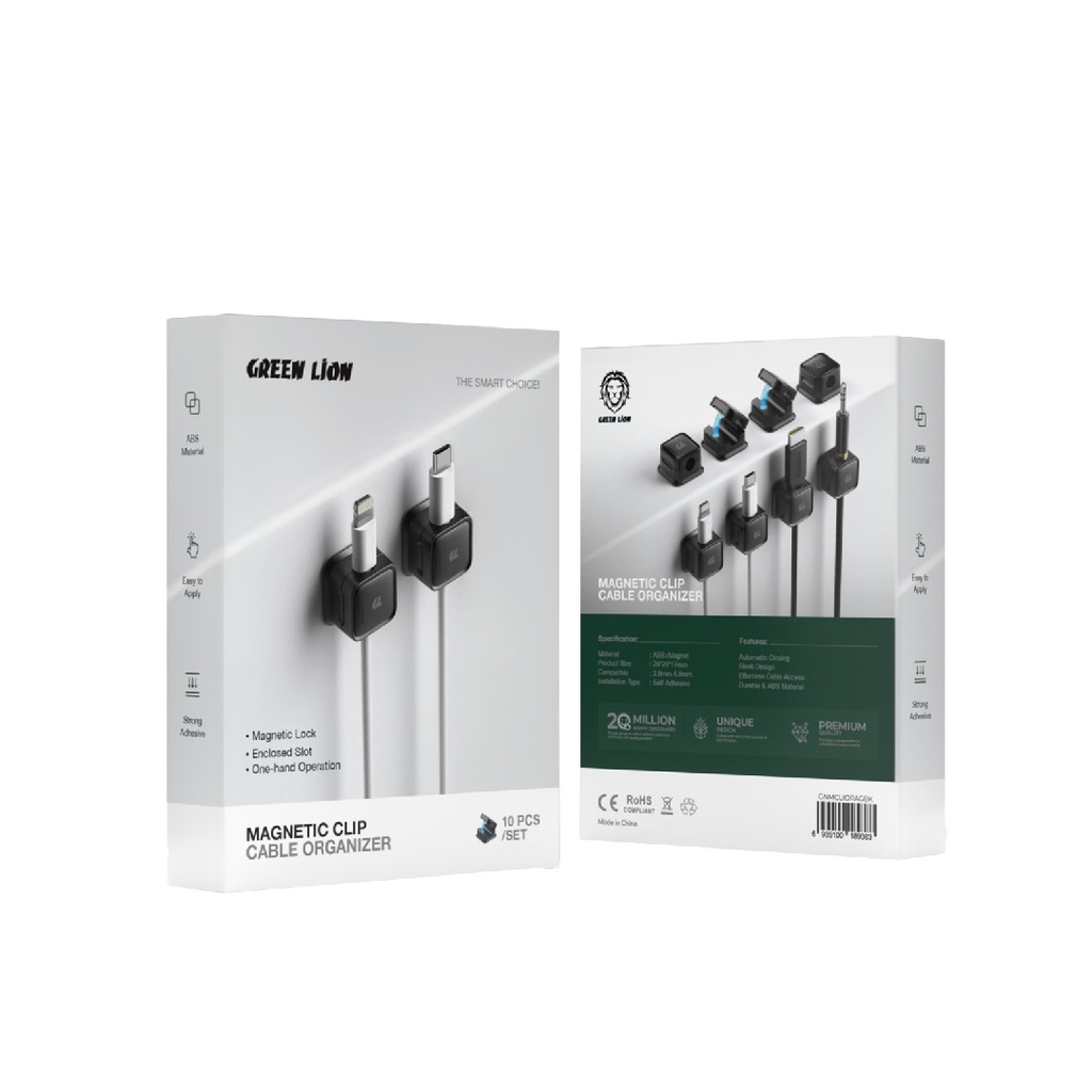 Green Lion Magnetic Clip Cable Organizer 10 PCS - Black
