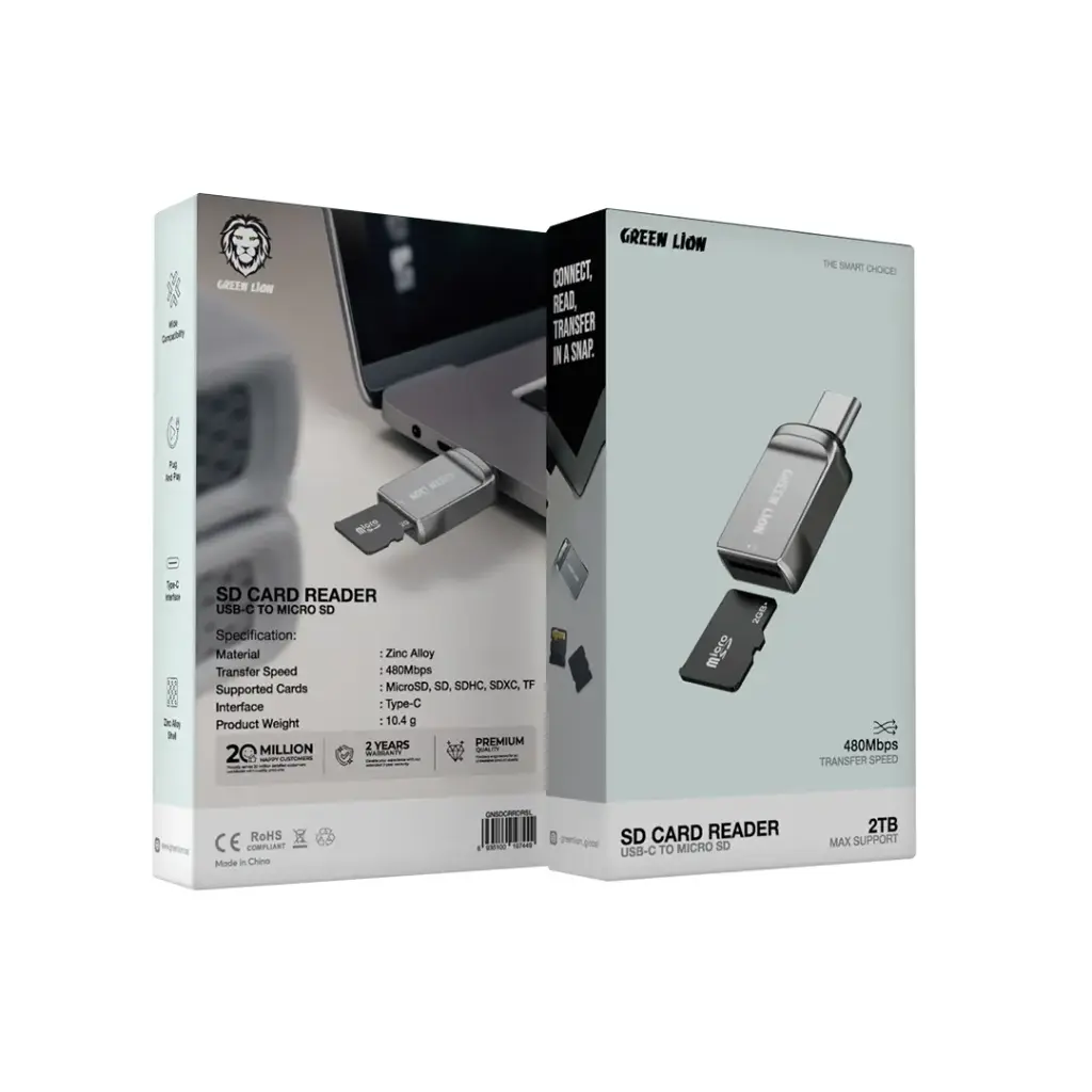 Green Lion SD Card Reader USB-C to Micro SD - Silver