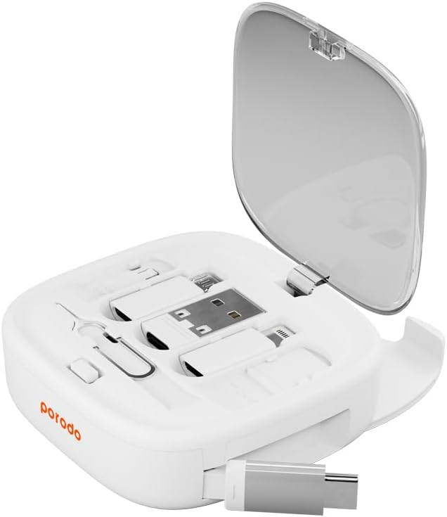 Porodo 6in1 MultiFunctional Charging Kit with 60W USB-C to USB-C Cable - White
