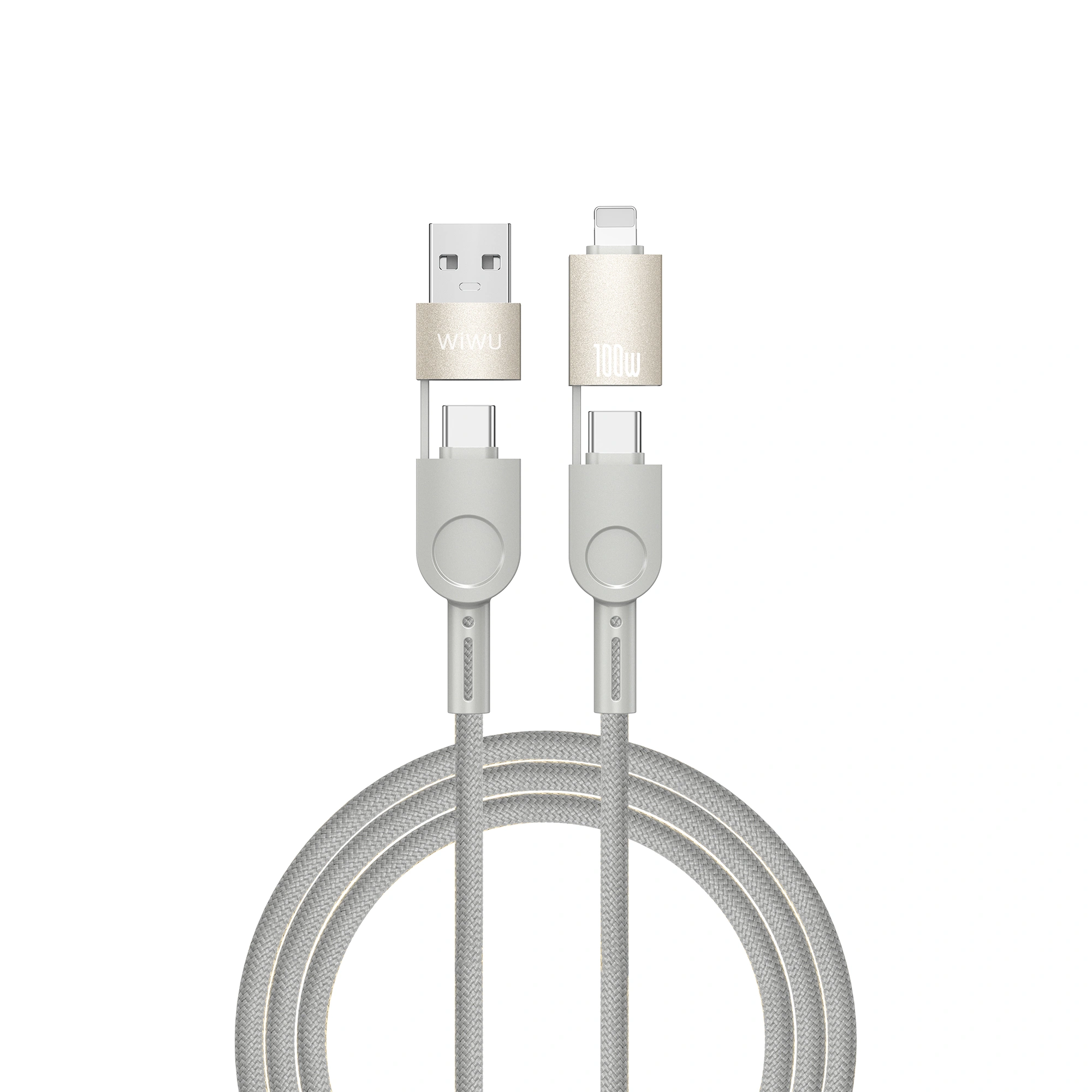 WiWU RAPTOR 100W Braided 1.2M 4-in-1 Cable - Gray