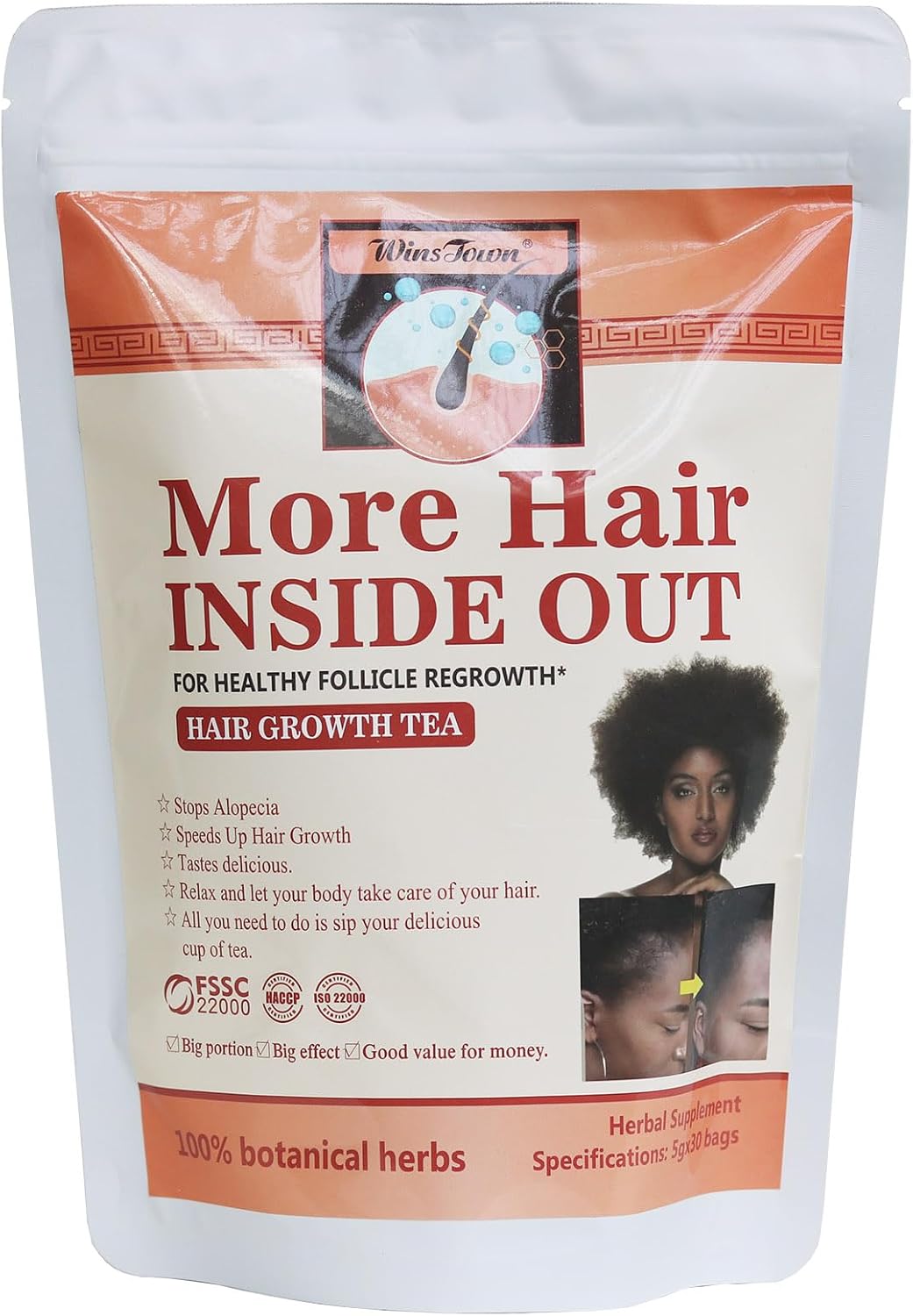 Wen's Town Hair Growth Tea from the Inside Out for Healthy Regrowth of Hair Follicles, 30 Tea Bags