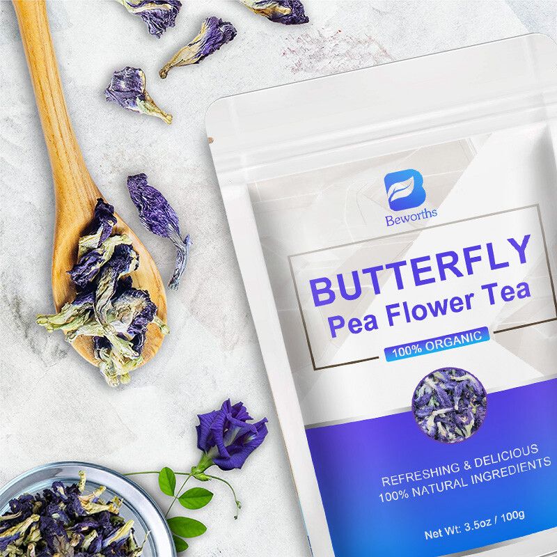 Beworths Private Label 100% Natural Herbal Tea 100g Dried Butterfly Pea Flower Tea for Skin