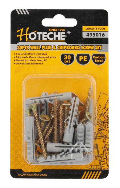 100PCS WALL PLUG & CHIPBOARD SCREW SET