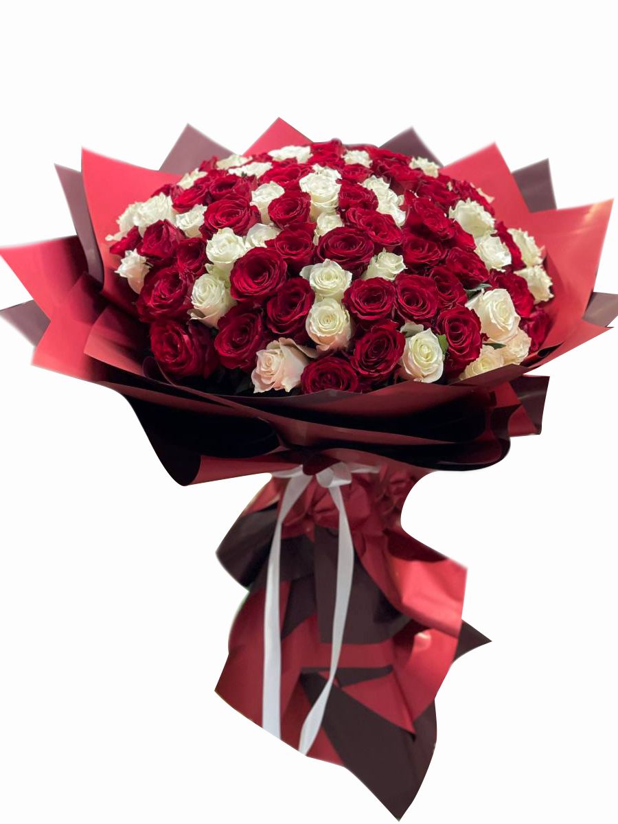 Red and white rose bouquet (set of 100 roses)
