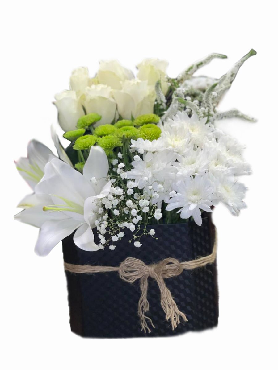 White Mix Flower Basket