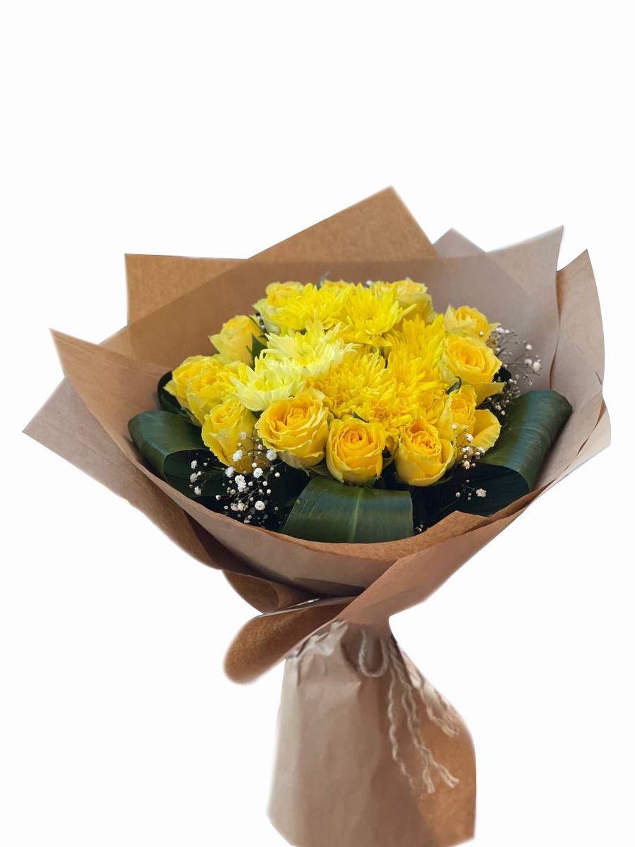 yellow Roses and yellow Chrysanthemums Bouquet(10 roses  -10 Chrysanthemums )