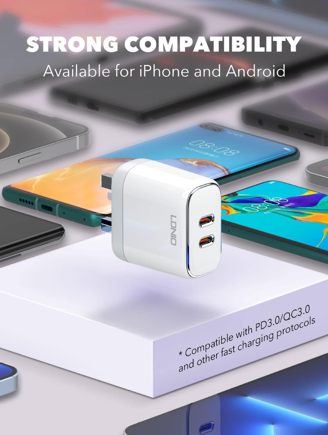 LDNIO A2528C Super Fast Charging 35W With Dual PD Charger With Type-C To Lightning Cable