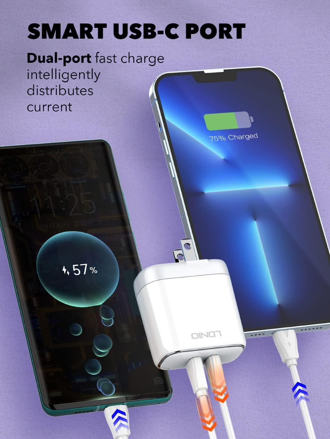 LDNIO A2528C Super Fast Charging 35W With Dual PD Charger With Type-C To Lightning Cable