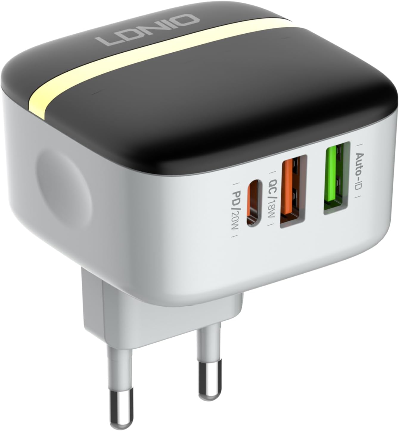 LDNIO A3513Q Super Fast Wall Charger With Dual USB/Type C Ports And Lightning Cable 32W