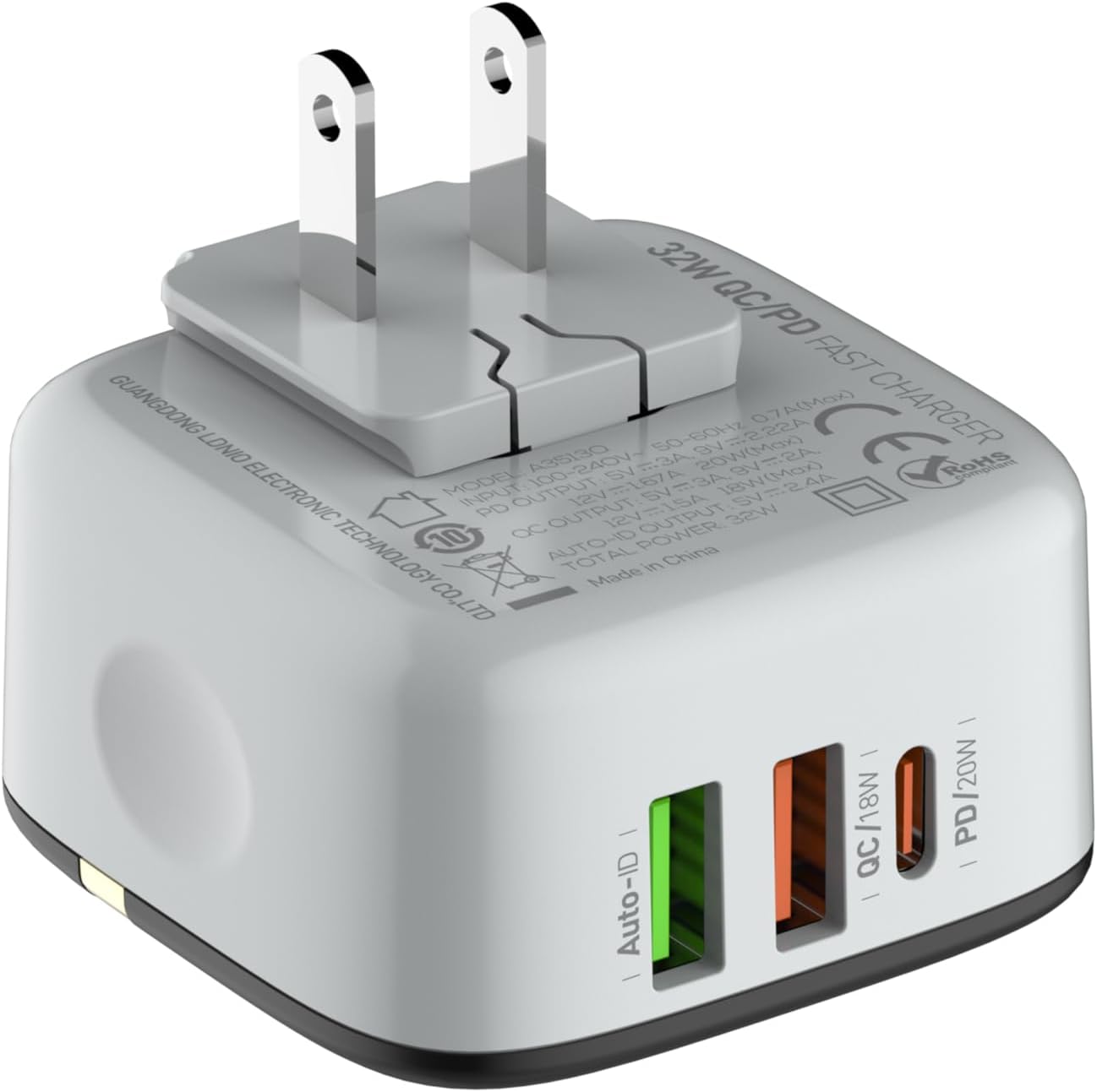 LDNIO A3513Q Super Fast Wall Charger With Dual USB/Type C Ports And Lightning Cable 32W
