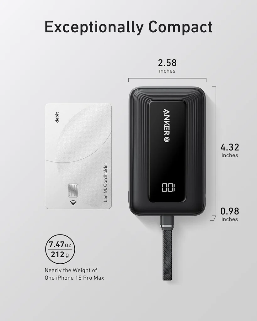 ANKER Power Bank  30W Built-In USB-C Cable