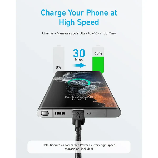 Anker 322 PowerLine USB C to USB C Braided 3ft/0.9m 60W Cable A81F5 image 4