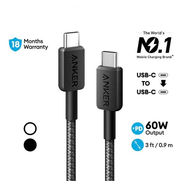 Anker 322 PowerLine USB C to USB C Braided 3ft/0.9m 60W Cable A81F5 image 5