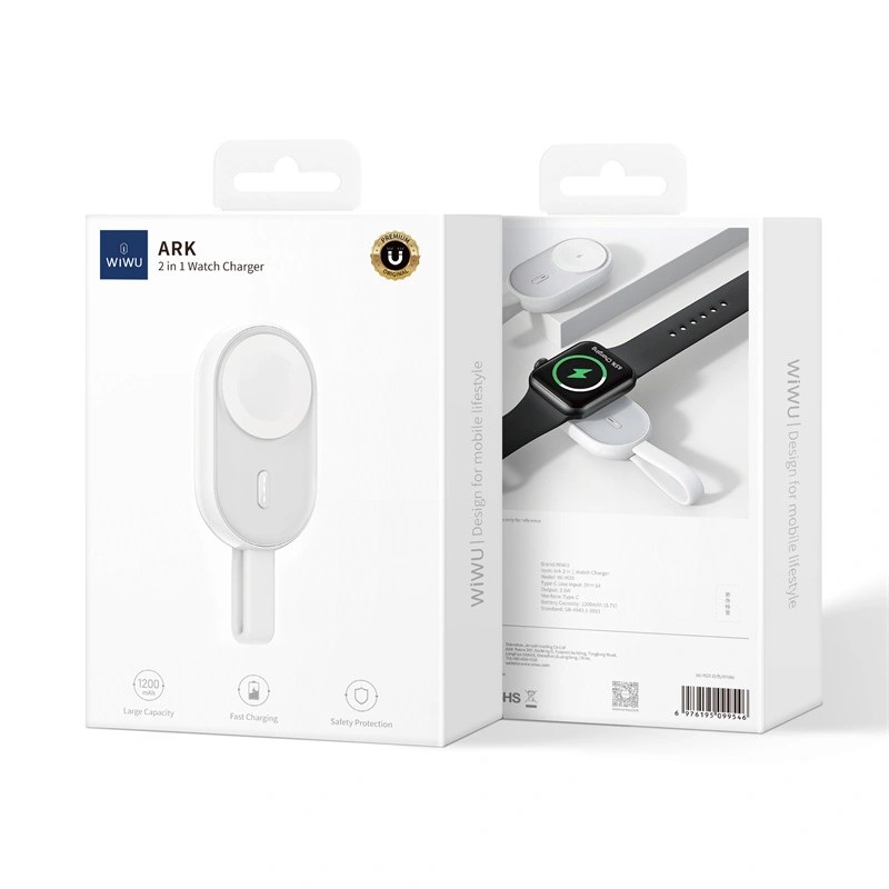 WiWU Portable 2 in 1 wireless charger for smart watch with power bank function