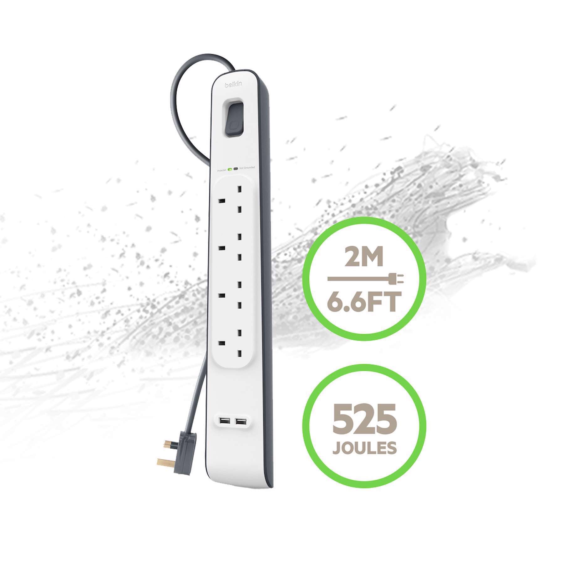 Belkin Surge Plus 2 USB Surge Protector 12W / 2m / 4 Outlets