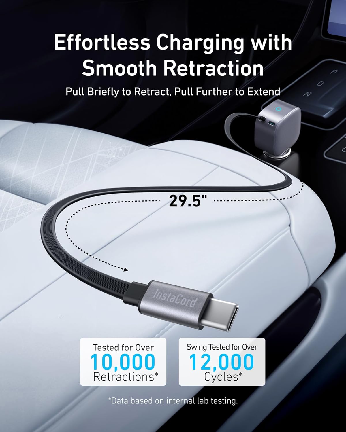 Anker 75W USB-C Car Charger with Built-in Retractable USB-C Cable