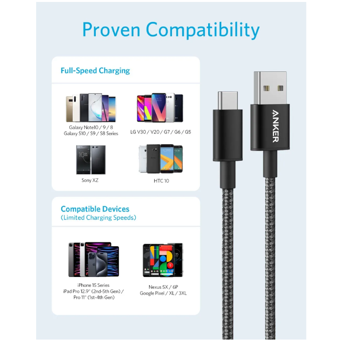 Anker Nylon USB-A to USB-C 6ft Braided B2B Cable