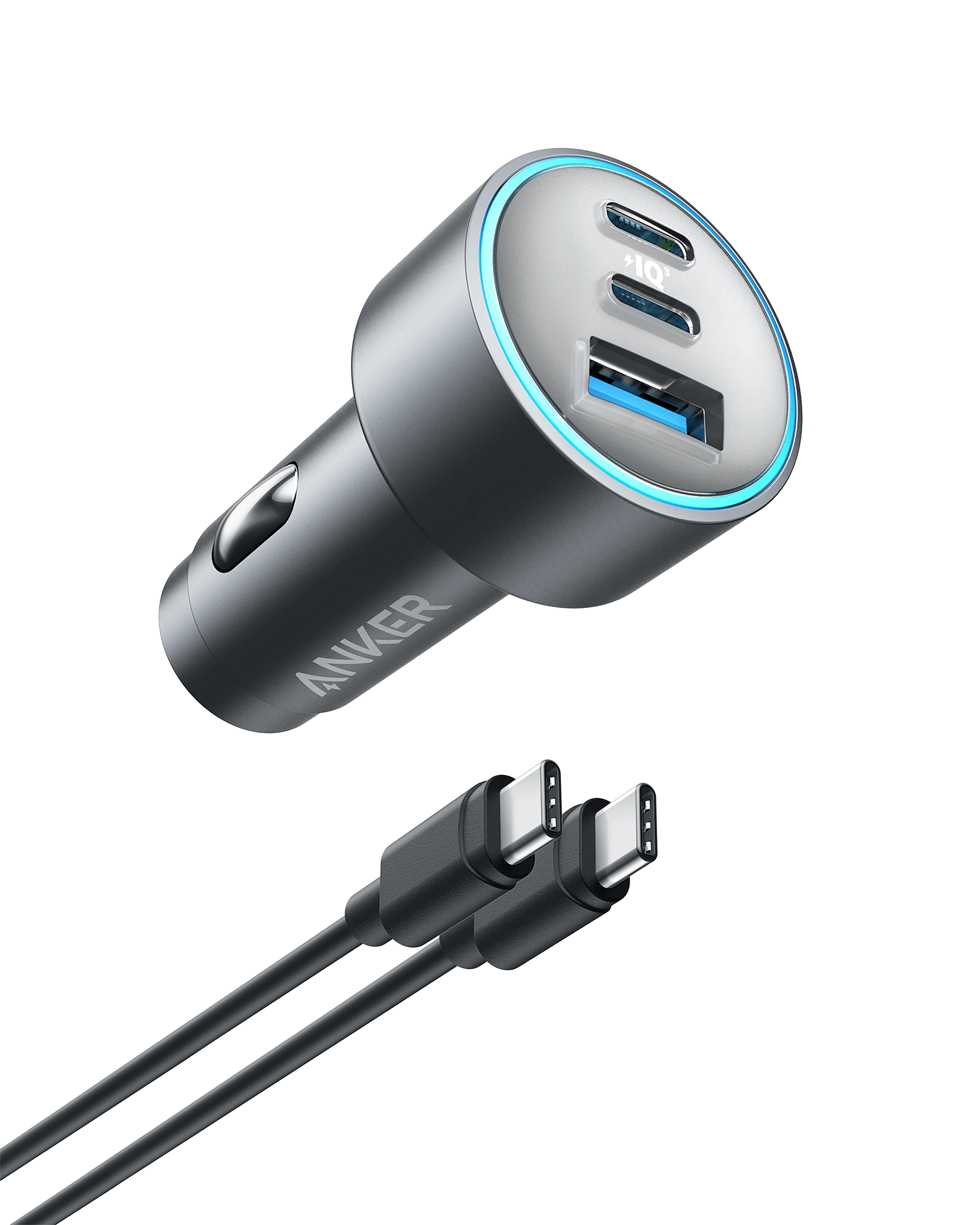 Anker 67W 2C1A Car Charger with 3ft C-to-C Cable, Gray