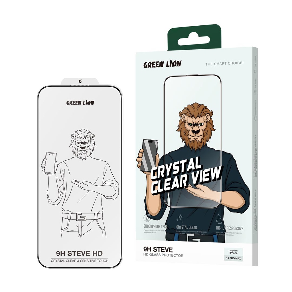 Green Lion 9H Steve HD Screen Protector for iPhone 16 Pro Clear