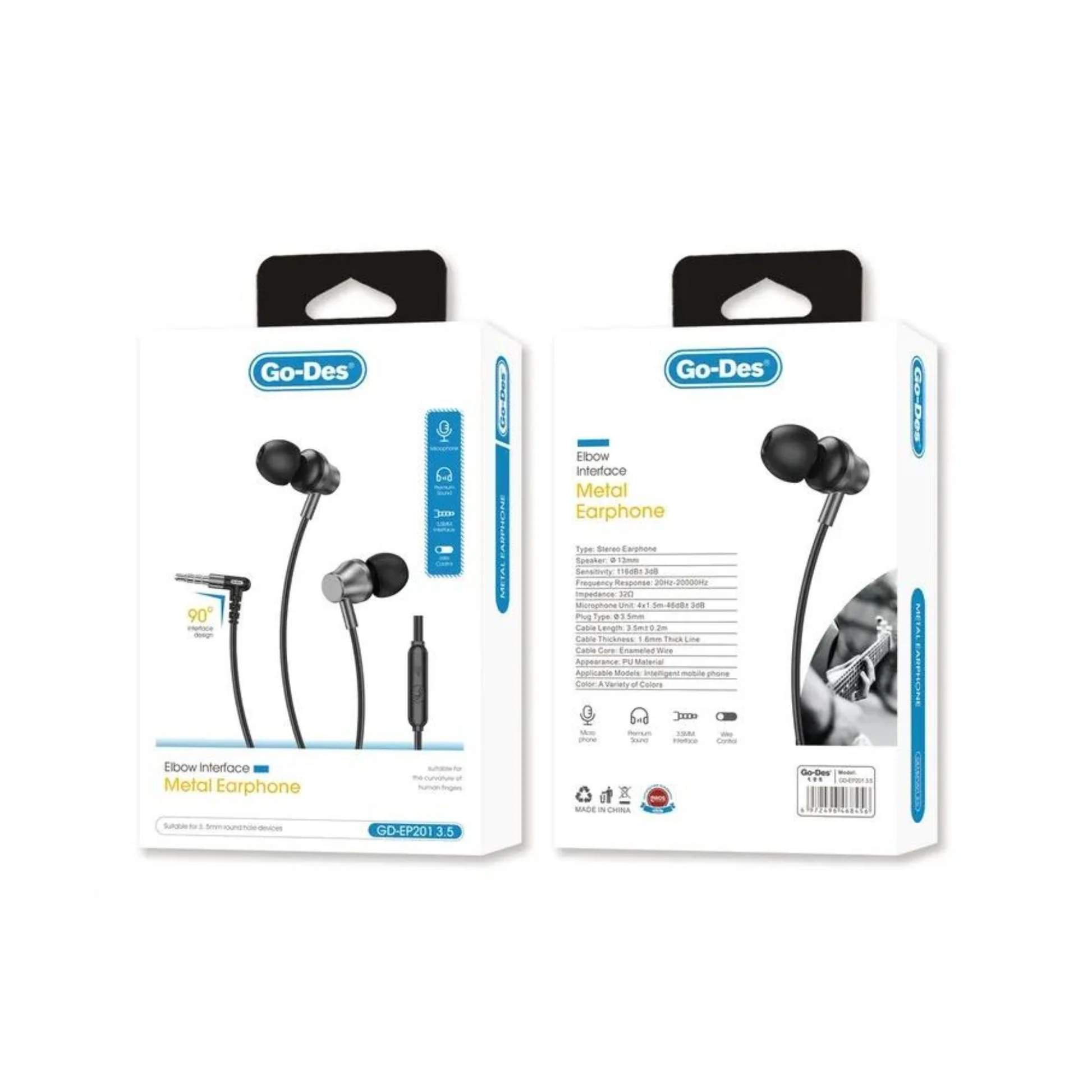 Go-Des Elbow Interface Metal Earphone-  GD-EP201