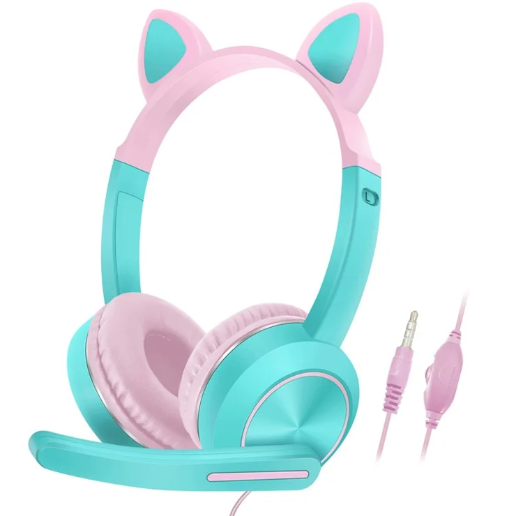 AKZ-024 Kids Headphones Cat Ear 3.5mm Wired Headset Gaming Headset with Microphone