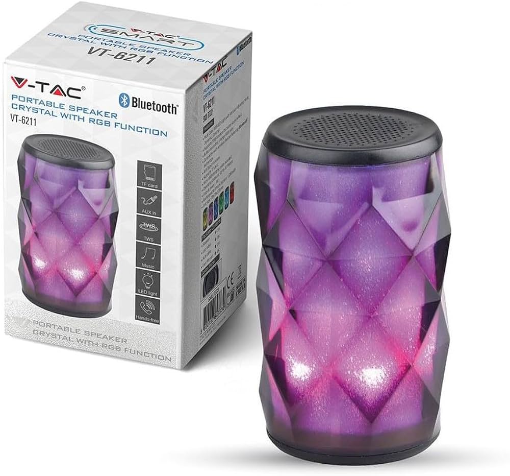Portable Speaker Crystal RGB LED Light Bluetooth 1200mAh Battery