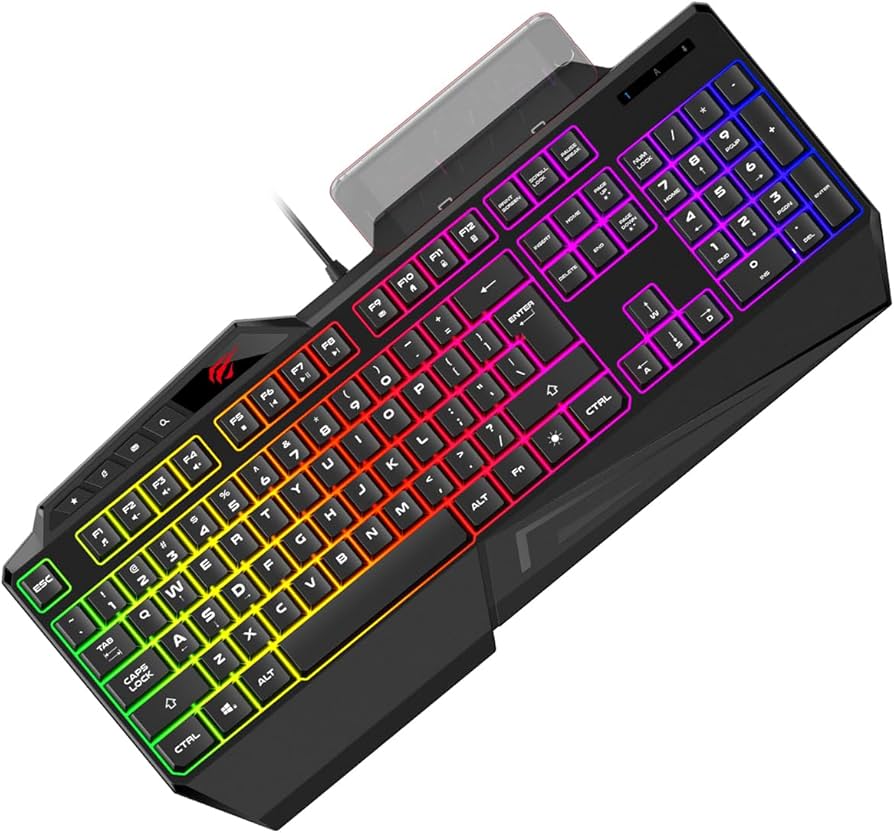 HAVIT KB488L Computer Keyboard 104 Keys with Rainbow Backlit & Wrist Rest