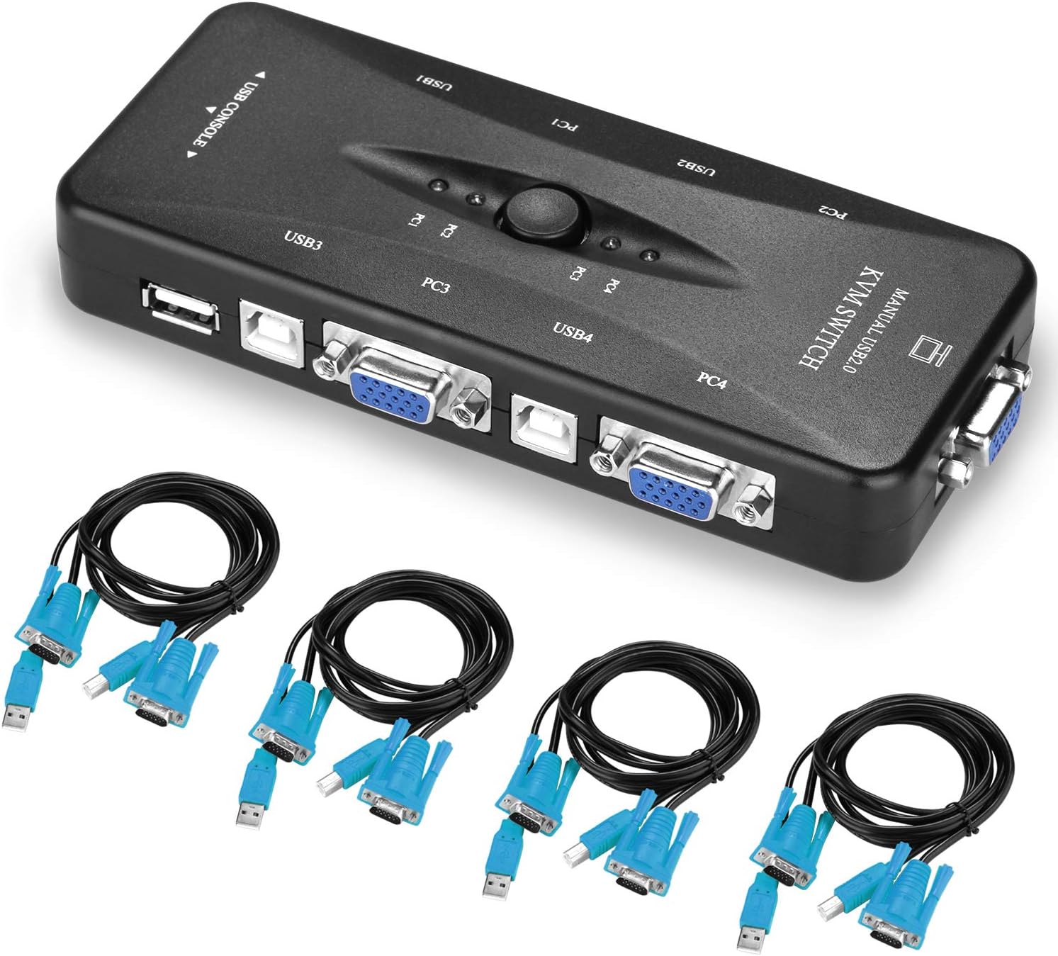 4-Port KVM Switch USB 2.0 Compatible  with Computer Sharing Video Mouse Keyboard Monitor