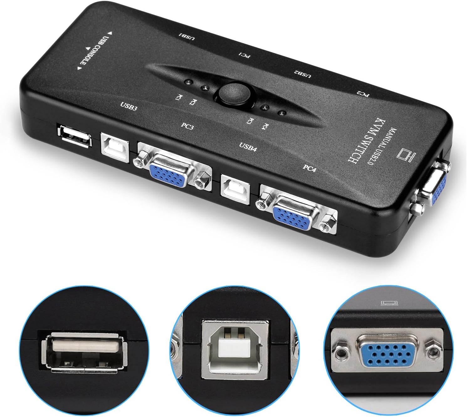 4-Port KVM Switch USB 2.0 Compatible  with Computer Sharing Video Mouse Keyboard Monitor
