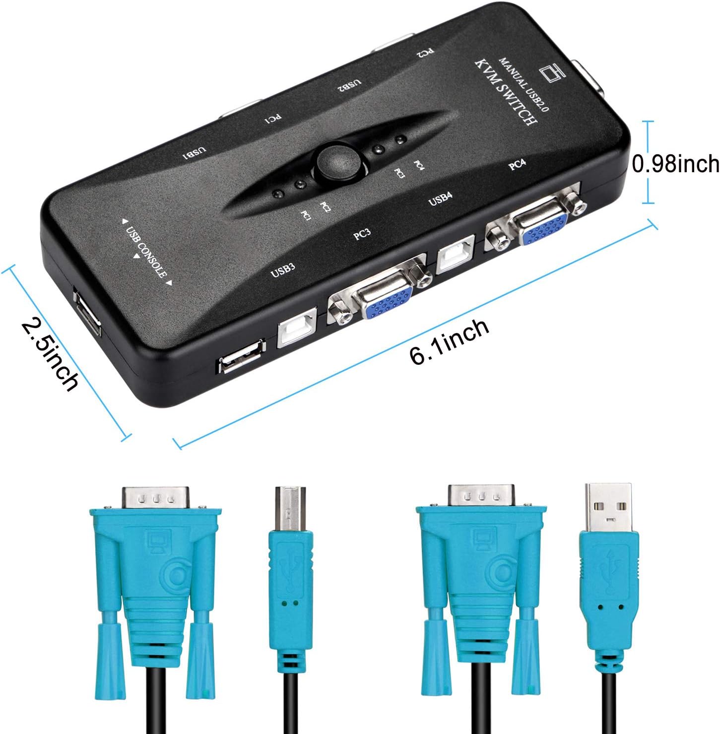 4-Port KVM Switch USB 2.0 Compatible  with Computer Sharing Video Mouse Keyboard Monitor