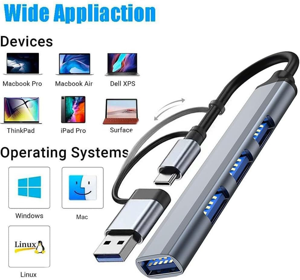 USB Hub 3.0 4 ports with USB & Type C Connector