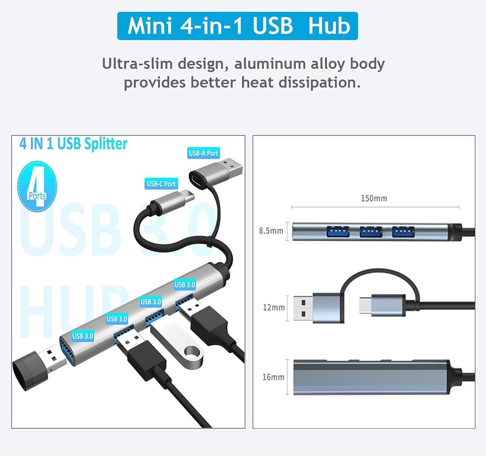 USB Hub 3.0 4 ports with USB & Type C Connector