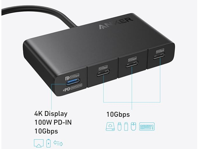 Anker Usb-C Display Hub (4-In-1, 10Gbps) 4K,100W, For Mobile,Tablet,Laptop