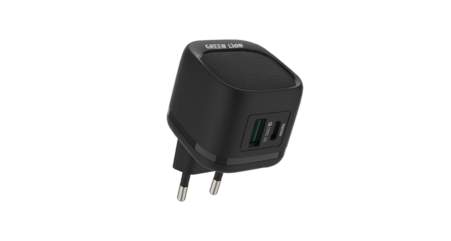Green Lion PD20W+QC Wall Charger With USB-C To Lightning Cable - Black