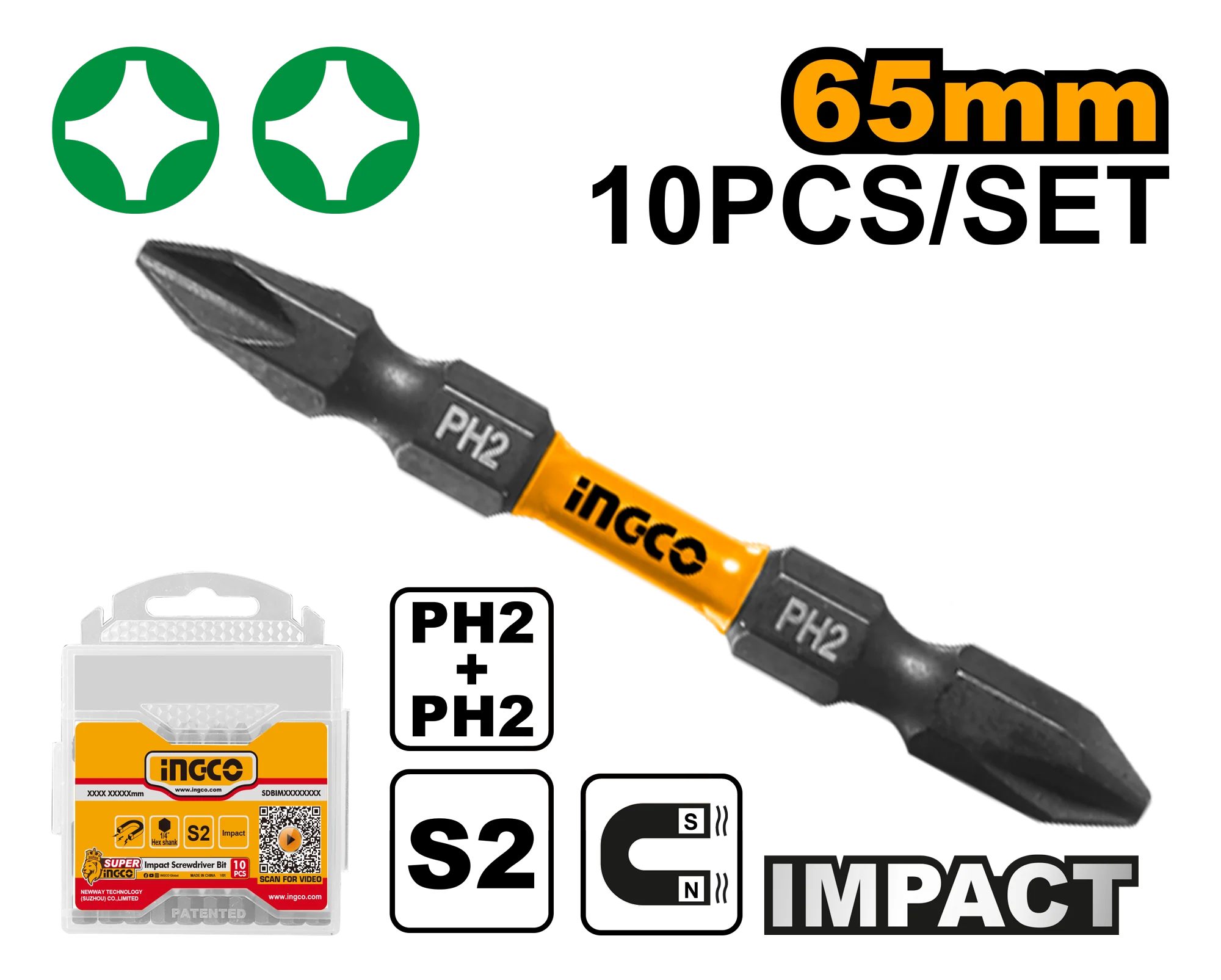 Impact screwdriver bits 65mm,10pcs/ set