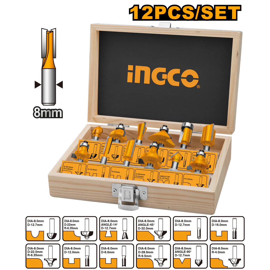 INGCO 12pcs Router bits set(12mm)