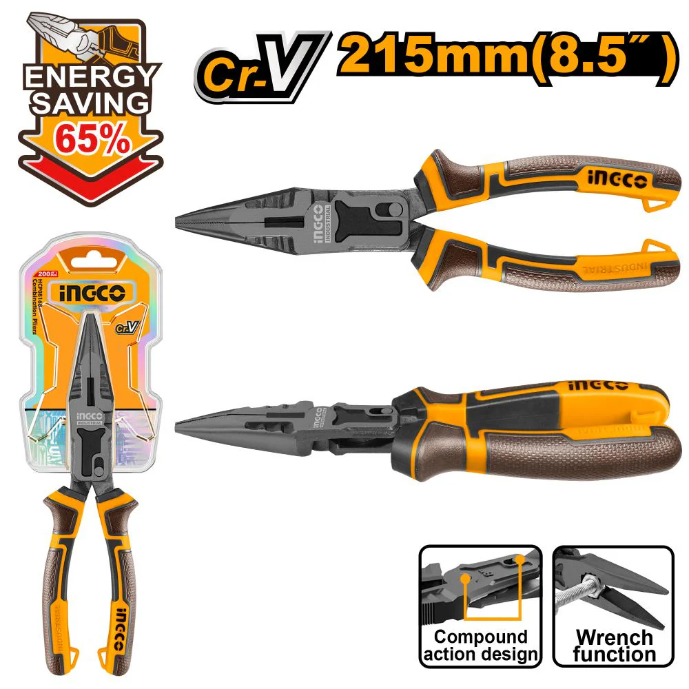 Compound action long nose pliers