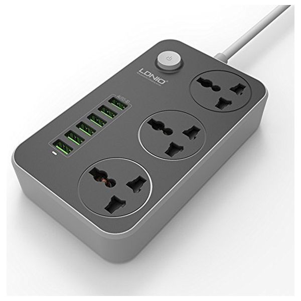 Power strip with 3 AC sockets, 6x USB, LDNIO , 2500W
