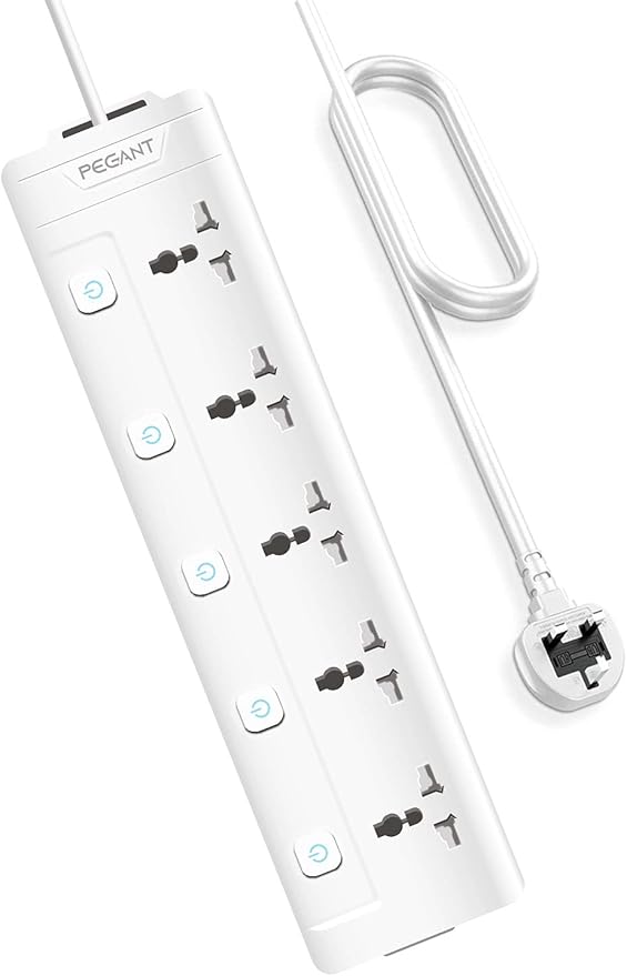 PEGANT 5 Way 3M Power Extension Cord 5 Universal Outlets Electrical Strip