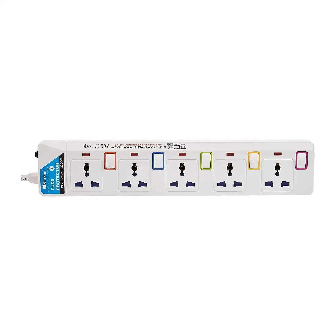 Narken E-Series Universal Extension Cord 5 Outlets 3 Meter Power Strip Cord