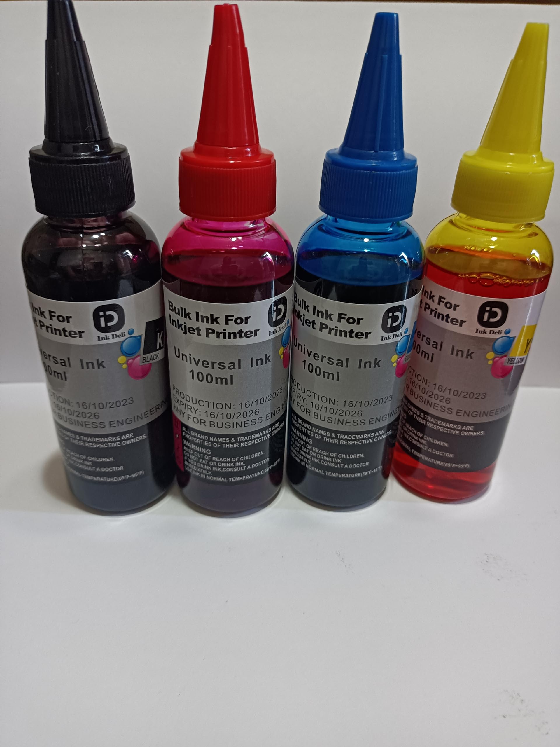Universal Compatible Ink Cartridges for Refilling Printers, 4 x 100ml (4 Colors)