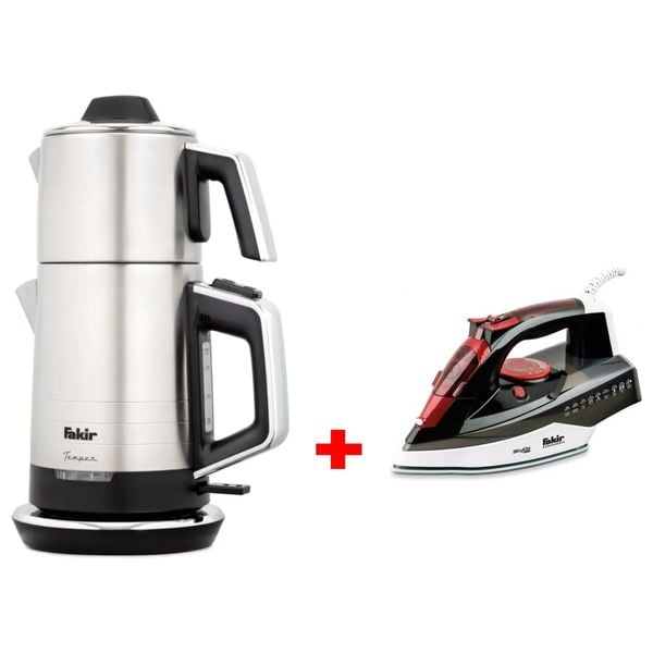 Fakir Temper - Tea Maker - Steel + Fakir SKY GO - Steam Iron - Red Gift