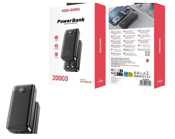 Power Bank 20000mAh 2IN1 Built in Charging Cables