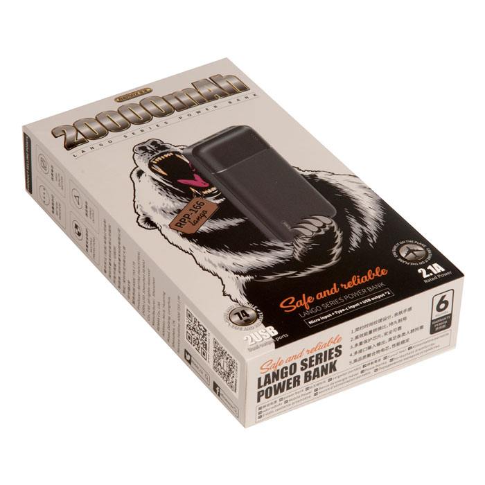 External battery REMAX RPP-166 Lango Power Bank, 2.1A, (20000mAh), black
