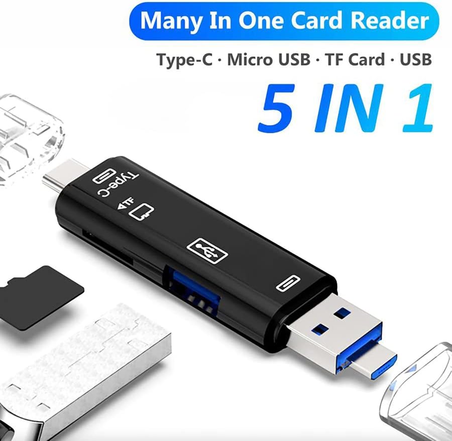5-in-1 OTG Micro USB Type-C Card Reader, Black