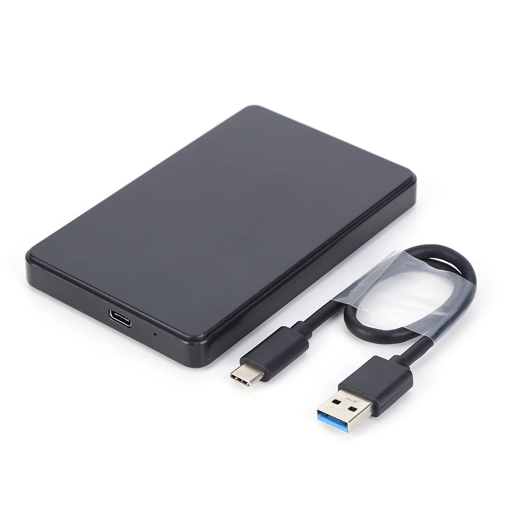 Portable Hard Drive Enclosure, Mobile HDD, USB C Cable, SSD Case, Black