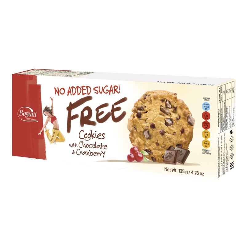 Bugti Chocolate & Cranberry No Added Sugar Cookies, 135g