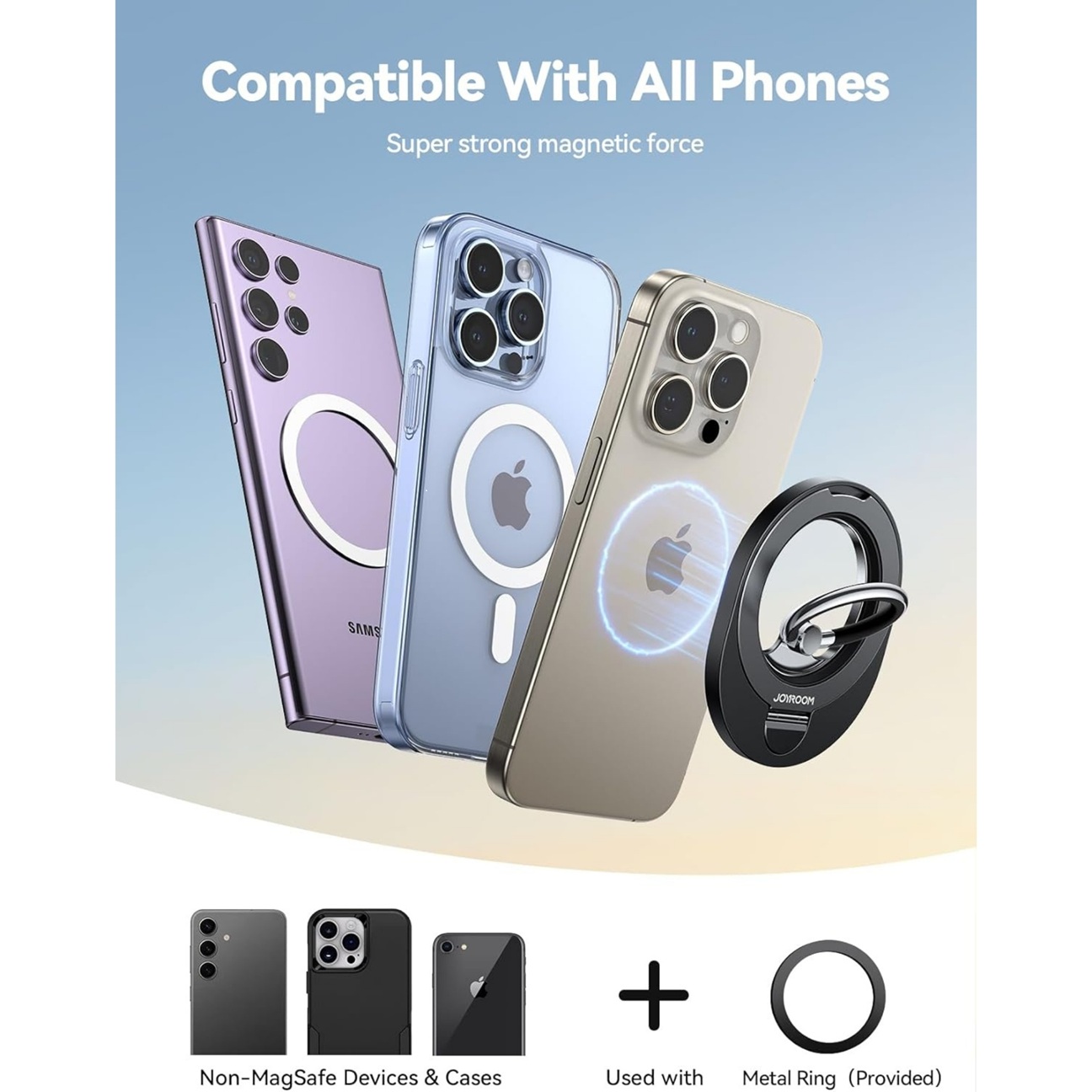 JOYROOM Magnetic Phone Grip Holder Ring Stand Holder 360° Rotate
