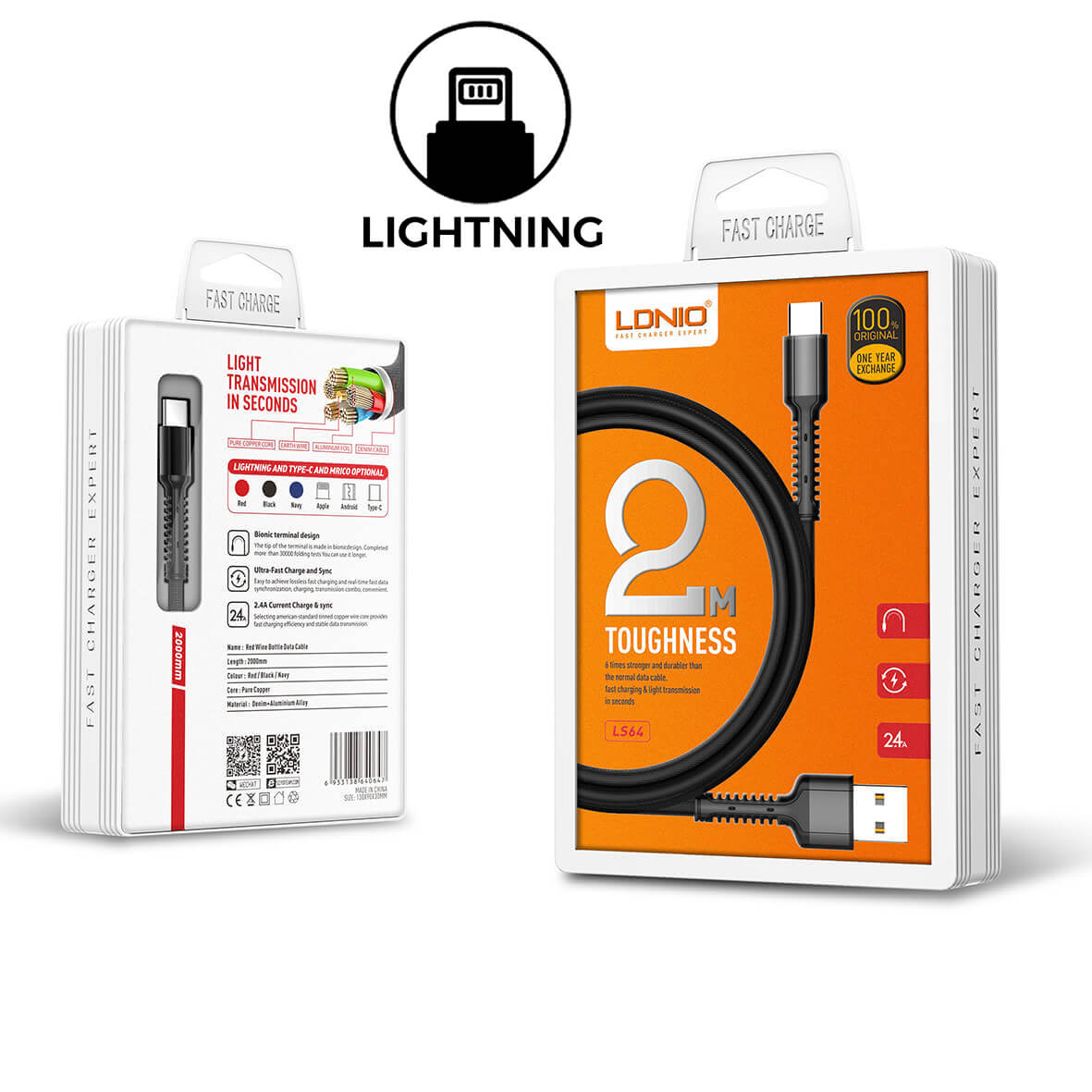 Ldnio Ls64 Usb C 2m Data Cable Charger